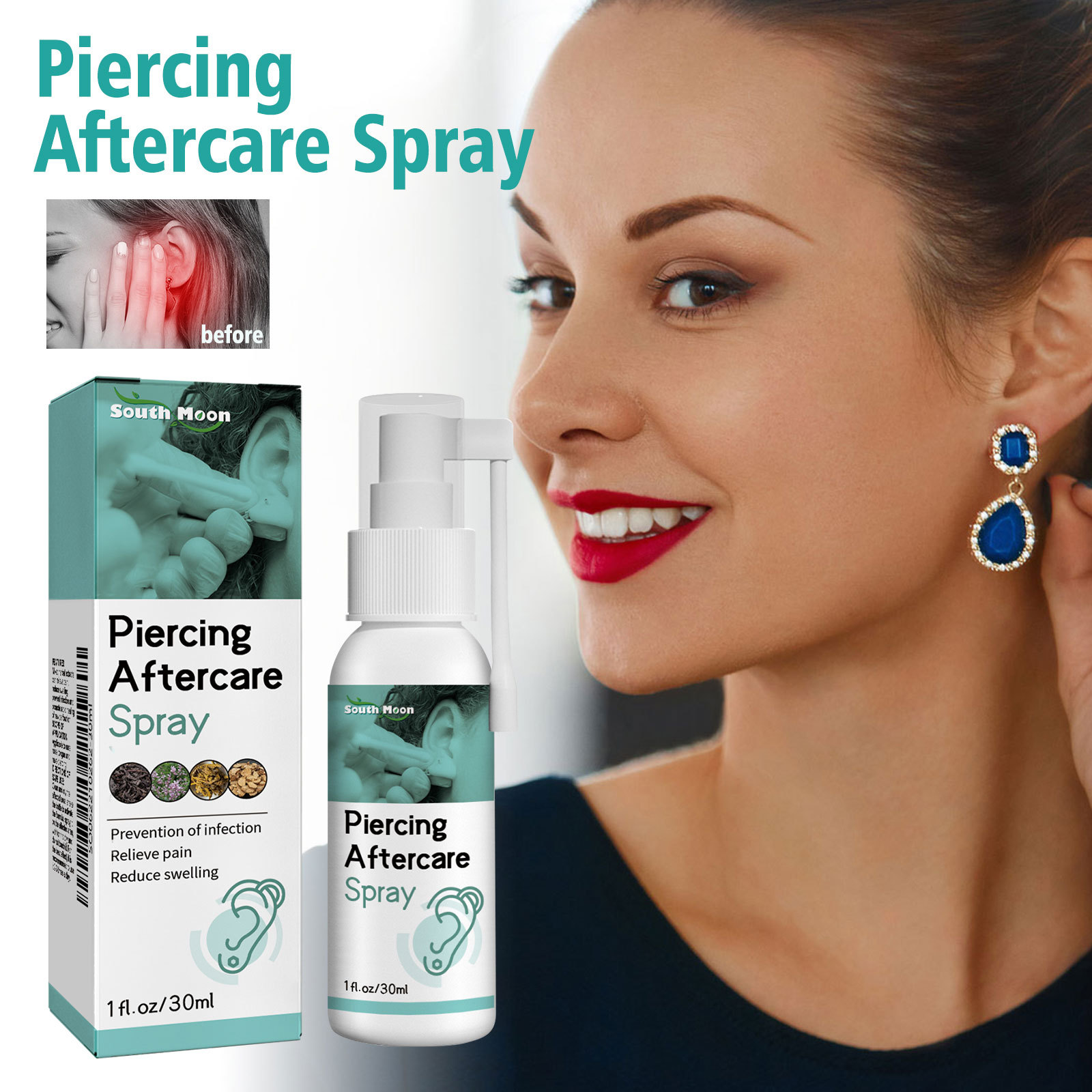 South Moon Ear Hole Care Spray Gentle Cleansing Ear Hole Behind the Ear Descaling Moisturizing Moisturizing Portable Care