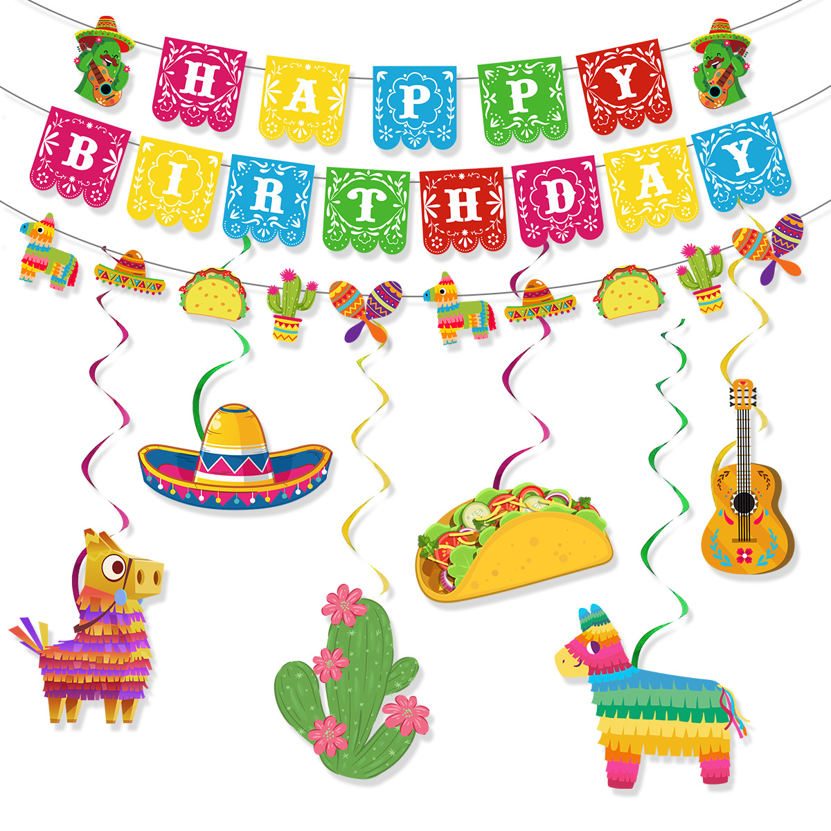 44g Weight Hanging flag Home Textiles & Decor Type Decorative Props Event & Party Supplies 1 Set Quantity Party, Festival Occasion Birthday Festival Cactus, Guitar, Letter Pattern IG Style Style Birthday IG Style Cactus Guitar Letter Paper Party Festival Decorative Props 9