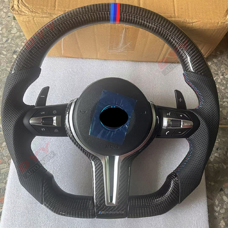 Fits BMW F10 F30 F20 Genuine Carbon Fiber with Airbag Full Leather Steering Wheel Modified D-shaped Carbon Fiber Steering Wheel