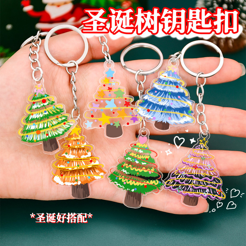 Cute Christmas keychain, student Christmas tree bag decoration, cartoon Christmas key ring ornament, gift