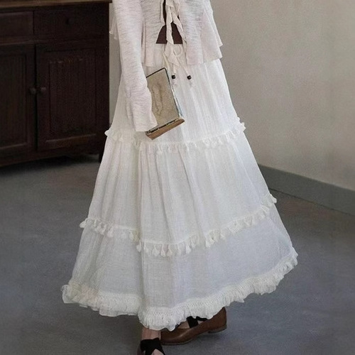 Ethnic style tie-dye white base midi skirt women's long skirt wholesale
