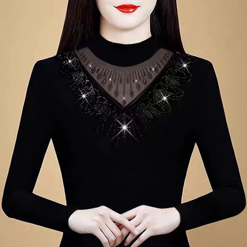 Термобелье De Rong для женщин, осень-зима, с кружевными вставками, стильное и модное, стройнящее и подчеркивающее фигуру, украшенное стразами.