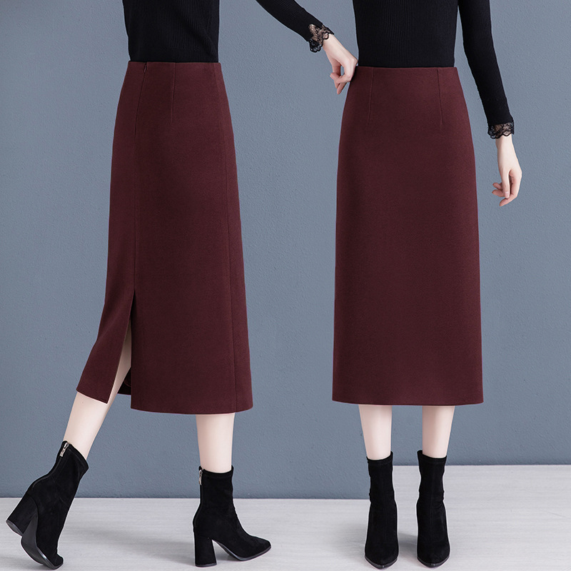 Woolen Skirt for Women, Autumn and Winter 2025 New Style, High-Waisted, Mid-Length, Suit-Style, Slit, Hip-Hugging Skirt, Straight One-Step Long Skirt