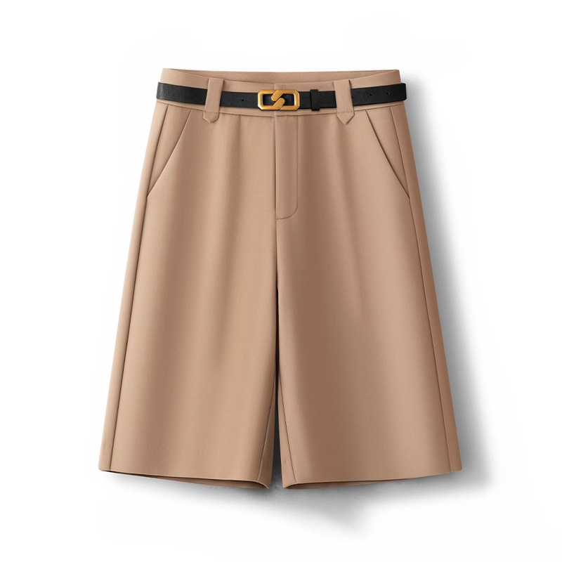 Women's Summer Mid-Length Pants 2026 New Style Khaki High-Waisted Loose Casual Straight-Leg Textured Suit Shorts Women's Summer Mid-Length Pants 2026 New Style Khaki High-Waisted Loose Casual Straight-Leg Textured Suit Shorts