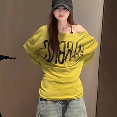 慵懒风字母印花长袖T恤女2025夏季新款宽松百搭显瘦防晒罩衫上衣
