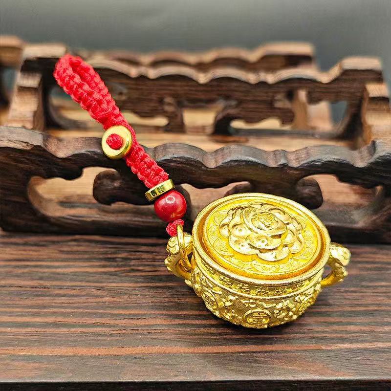 满月抓周金色算盘挂饰锌合金仿铜算盘钥匙扣挂件聚宝盆红绳貔貅绳|undefined