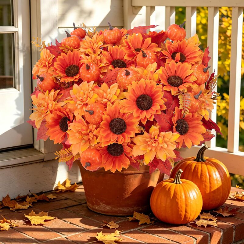 Artificial autumn harvest pumpkin and maple leaf bouquet, Thanksgiving and harvest festival decorations, cross-border home decor, Halloween and autumn decorations