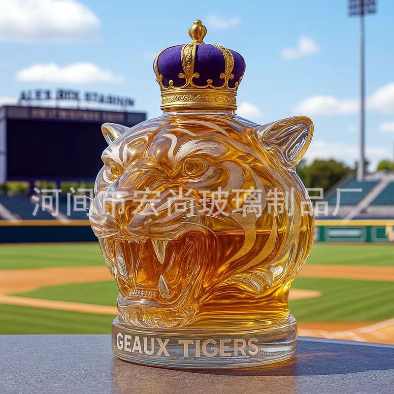 国境を越えたライオンヘッドガラスワインボトル、クリエイティブなワインボトル、興味深いウイスキーボトル、特殊な形のワインボトル、ワインボトル加工|undefined