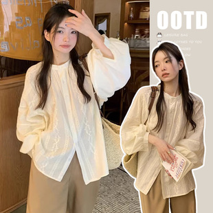 2025 Spring New Pregnant Women's Wear Korean Style Fashionable Loose Shirt Pregnant Mothers Elegant All-match Embroidered Top
