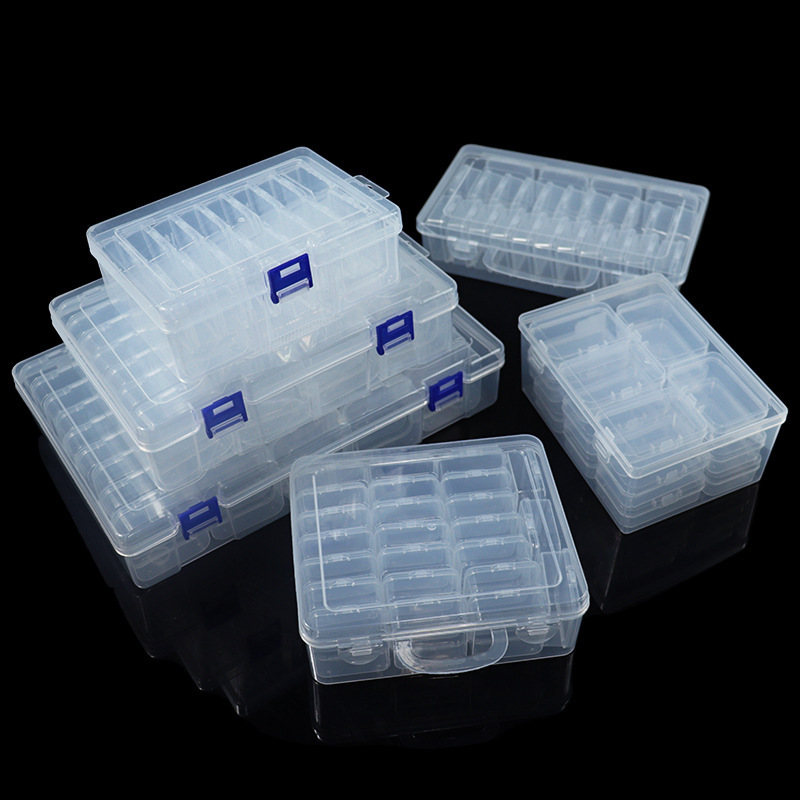 Nail art tools wholesale transparent fishing gear box square sub-box nail accessory box wear nail card storage box