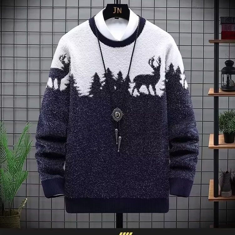 Pull d'hiver épais et oversize pour homme, col rond, coupe ample et tendance, idéal pour adolescents et jeunes adultes. Disponible en noir, marine et bordeaux._voghion.com