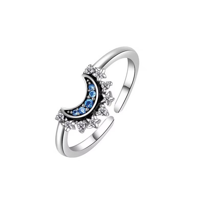 Tonghui apilado diamante incrustado sol y luna anillo abierto al por mayor Diseño personalizado europeo y americano sentido sol y luna