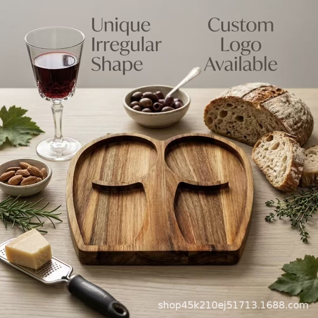 Creative cheese board plate made of high-quality acacia wood, suitable for fruit, snacks, and dessert platters, ideal for wedding gifts and housewarming presents