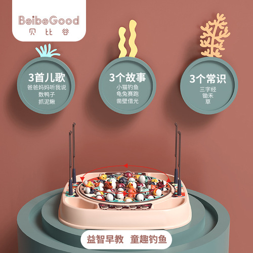 Babi Valley Children's Electric Rotating Fishing Toy Set Musical Fishing Tray Boy and Girl Birthday Gift