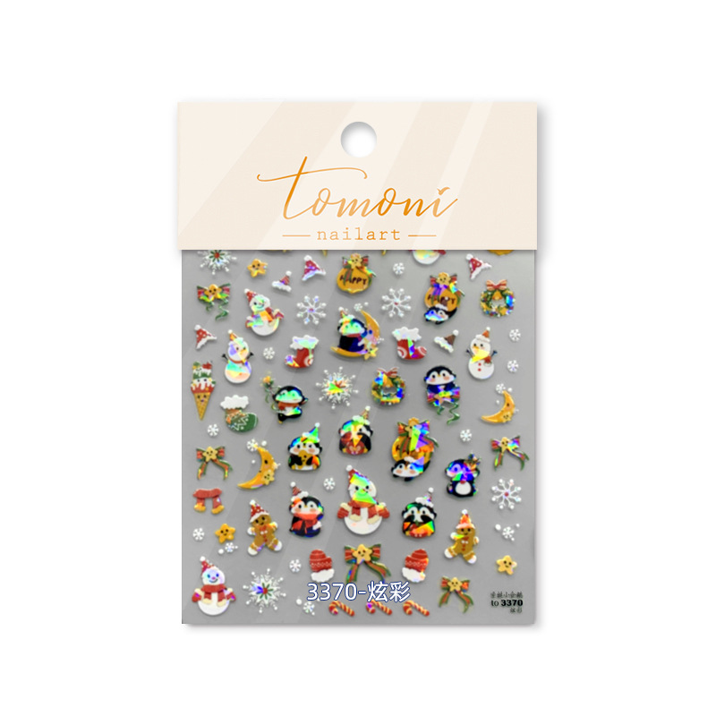 Tomoni en relieve pegatinas de uñas populares pegatinas de uñas vintage fábrica al por mayor japonés Navidad pingüino muñeco de nieve 3354