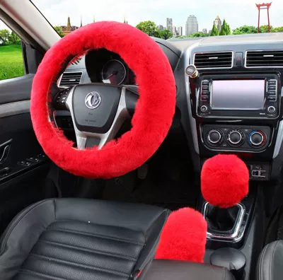 Winter car wool steering wheel cover Steering wheel cover - big-red-three-piece-set-38cm