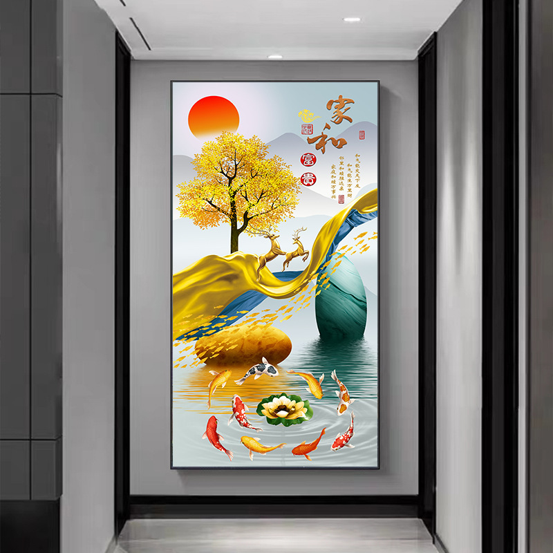 玄関装飾画九魚図軽豪華高級客間大気鹿掛け画入戸門廊下通路壁壁画|undefined
