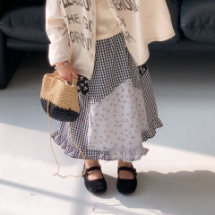 2024新款春夏女童韓系拼接格子半身裙洋氣百搭女寶寶公主裙038