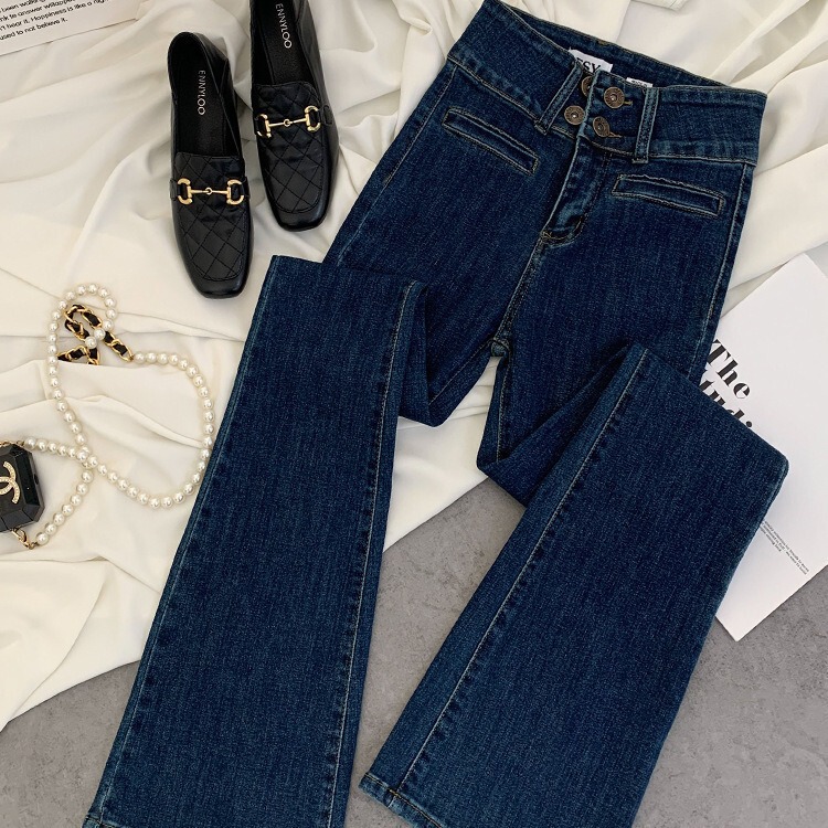 2023 new retro dark blue high waist skinny jeans women's slim fit slimming flared pants mop 2023 new retro dark blue high waist skinny jeans women's slim fit slimming flared pants mop