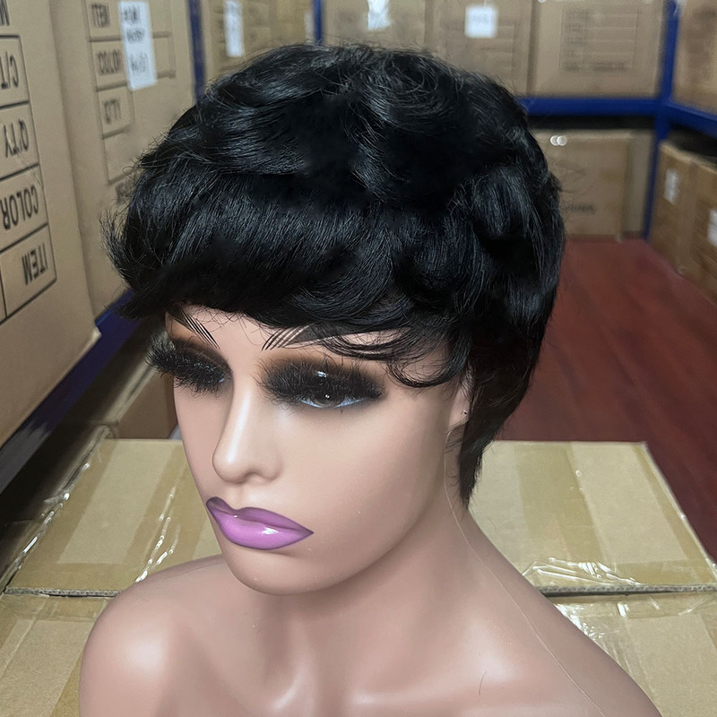 Full-life wigs short hair full-mechanism headgear pixie cut human hair wigs real hair
