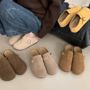 Women's Shoes with 7cm Height Increase for Small People, Spring & Fall New Retro Wedge-Heeled Thick-Soled Half-Slippers for Women to Wear Outside to Look Taller