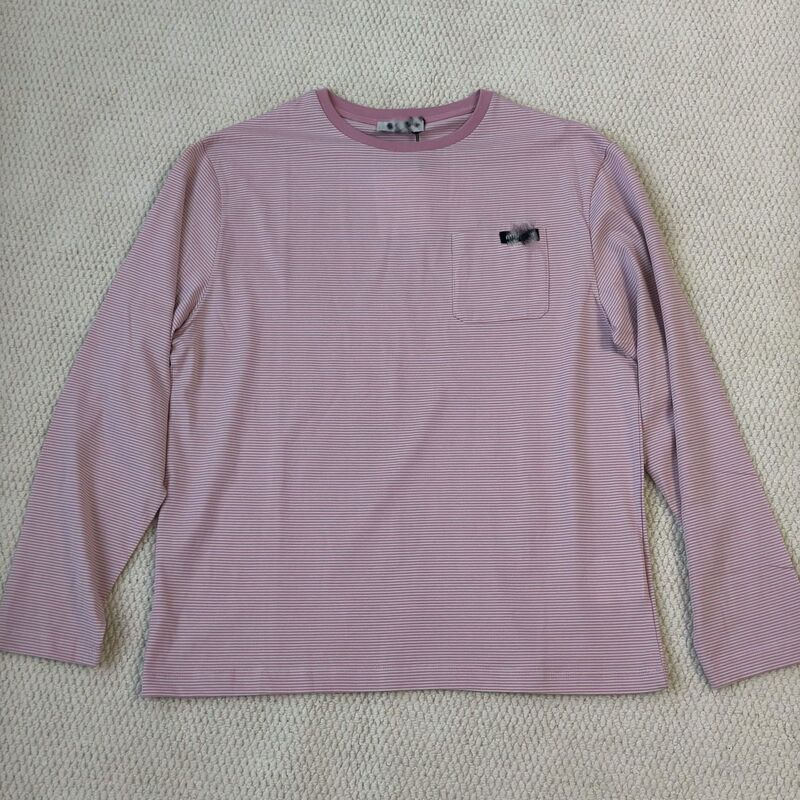 High-quality cross-border M1U series T-shirt with pink stripes, letter logo, pocket, round neck, and long sleeves for both men and women
