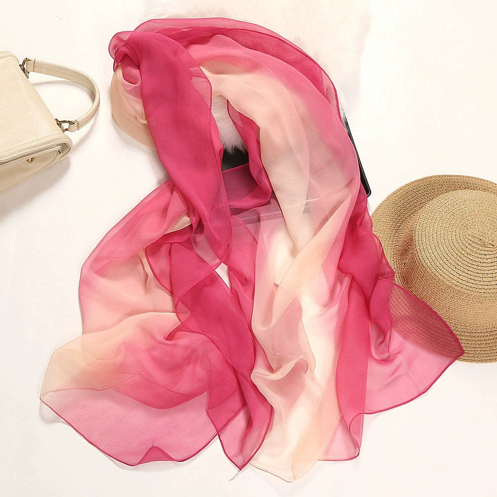 Gradient chiffon long scarf, soft drape stole, 180×70 cm, lightweight