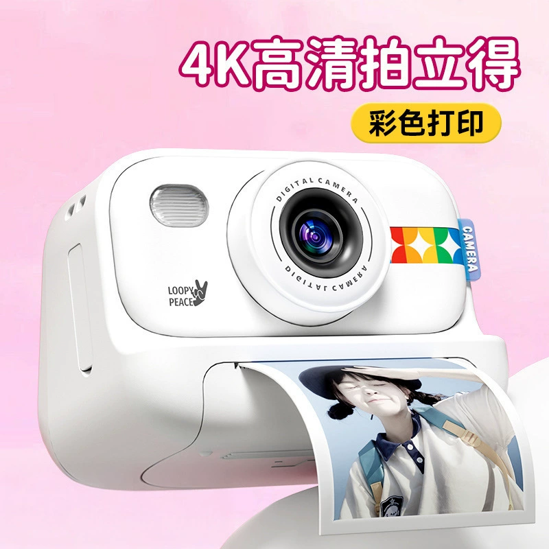 Мгновенная камера Polaroid 4K для детей, цветная печать фотографий, подарок (белая/розовая/синяя/фиолетовая)