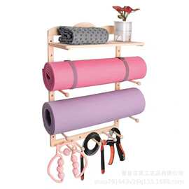 新款挂墙瑜伽垫实木收纳架墙壁地毯架健身房置物展示架储物垫子架