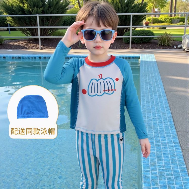 男の子と子供用長袖日焼け止め水着漫画プリントツーピーストレンディなメンズ水着夏の新しいスタイルのビーチでの休暇|undefined