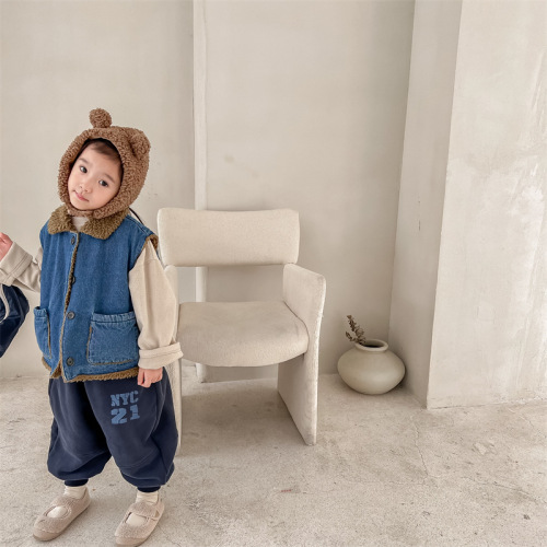  new children's clothing autumn and winter clothing children's Korean style denim lamb velvet thickened vest girls winter clothing 122623