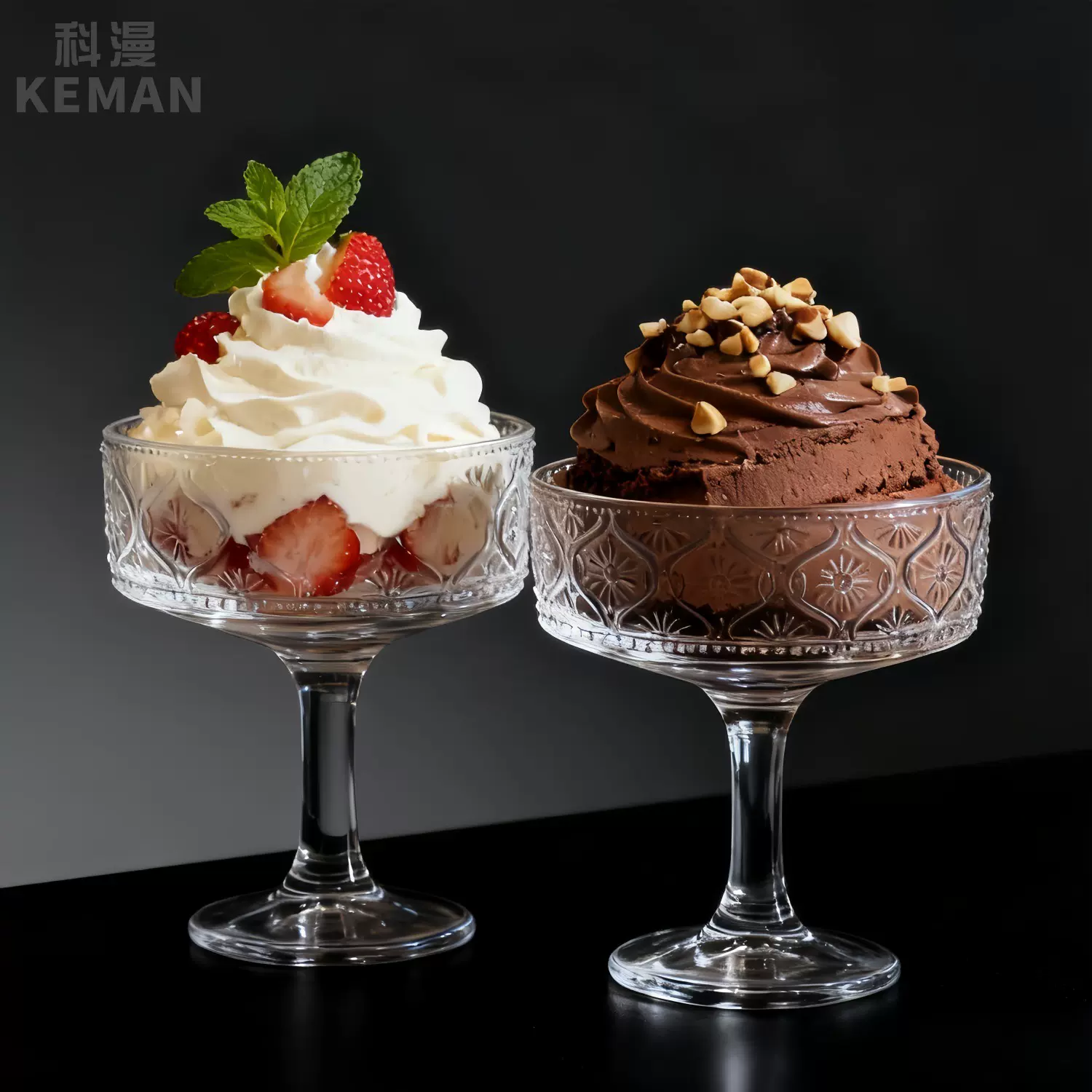 跨境ins冰淇淋杯轻奢高级感酸奶玻璃杯高脚布丁果汁甜品杯