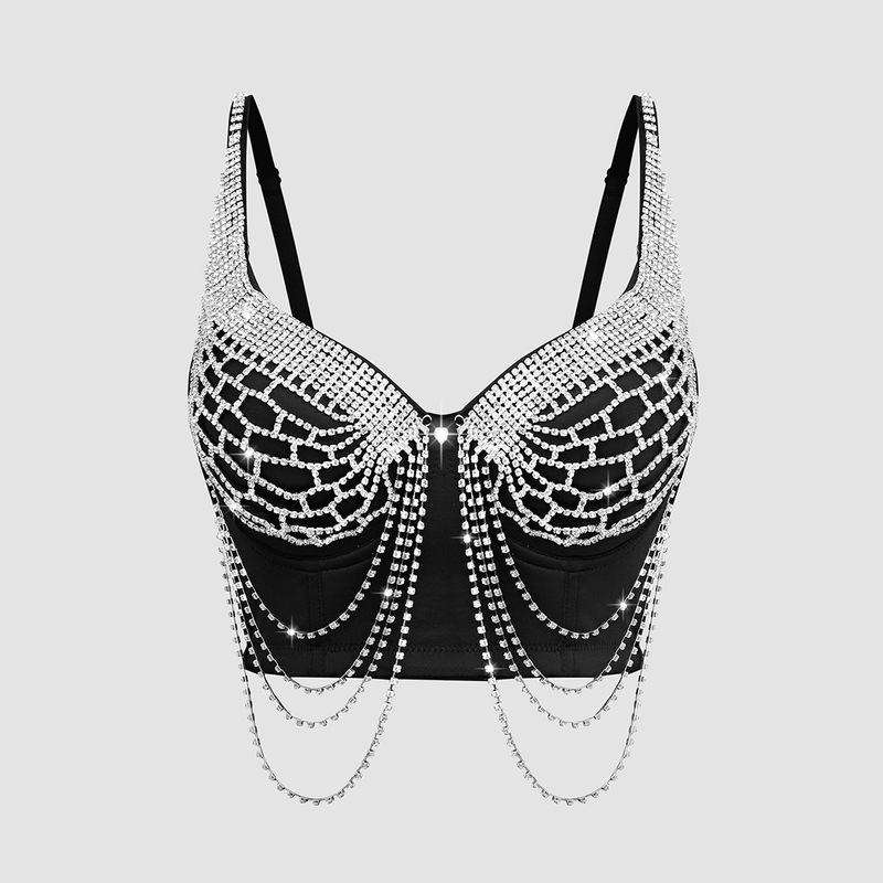 Lace Camisole with Heavy Beading and Rhinestone Design, Backless Spicy Top, Tube Top Db1685