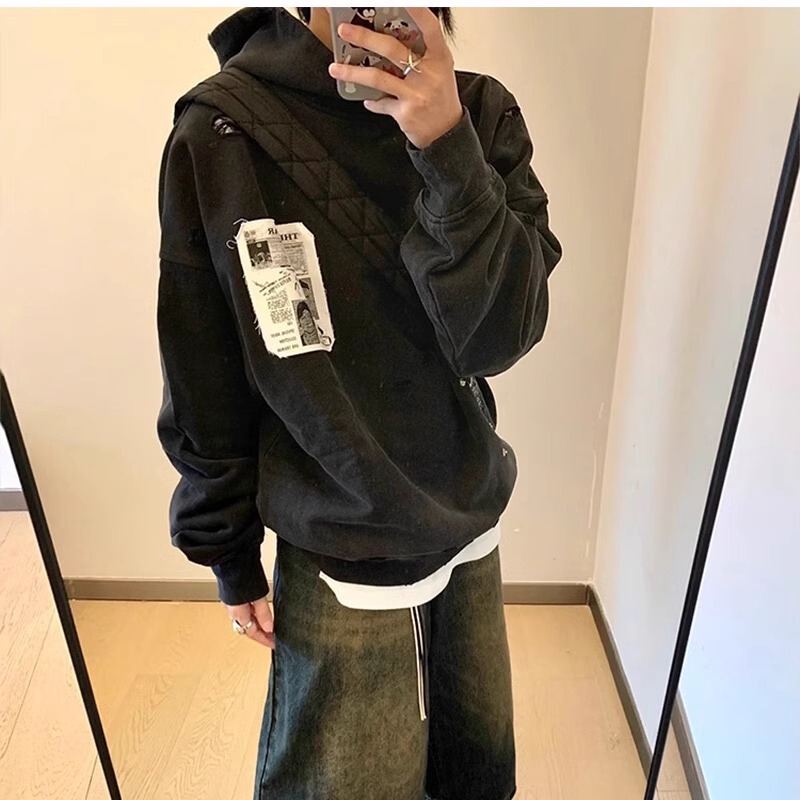 American-style Heavy Washed Fried Color Hand-stitched Hoodie Sweatshirt Men's and Women's Couple's Casual Loose cleanfit Trendy