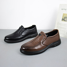 7682100春秋新款软底软面爸爸鞋男士皮鞋头层牛皮休闲鞋中套脚