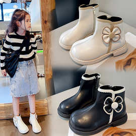 女童马丁靴2023秋冬新款韩版花朵小女孩时尚短靴中大童百搭低筒靴