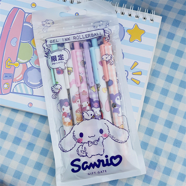 6PCS Bolígrafos Kawaii Sanrio Neutros Cinnamoroll My Melody Kuromi1