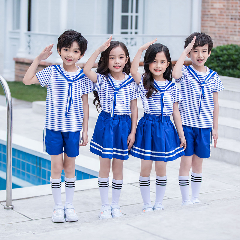 Kids' Summer Uniform Set for Kindergarten and Primary School Students: School Uniform, Short Sleeve, Nautical Style