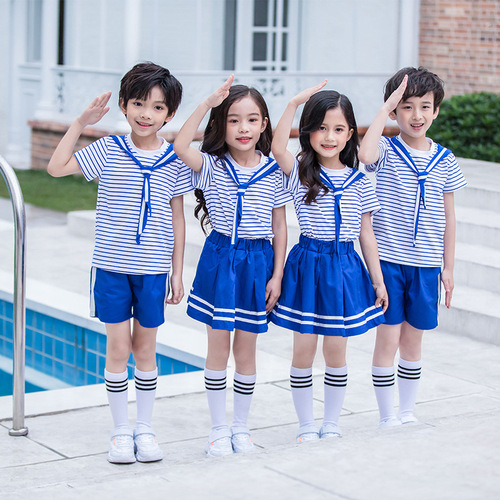 Kids' Summer Uniform Set for Kindergarten and Primary School Students: School Uniform, Short Sleeve, Nautical Style