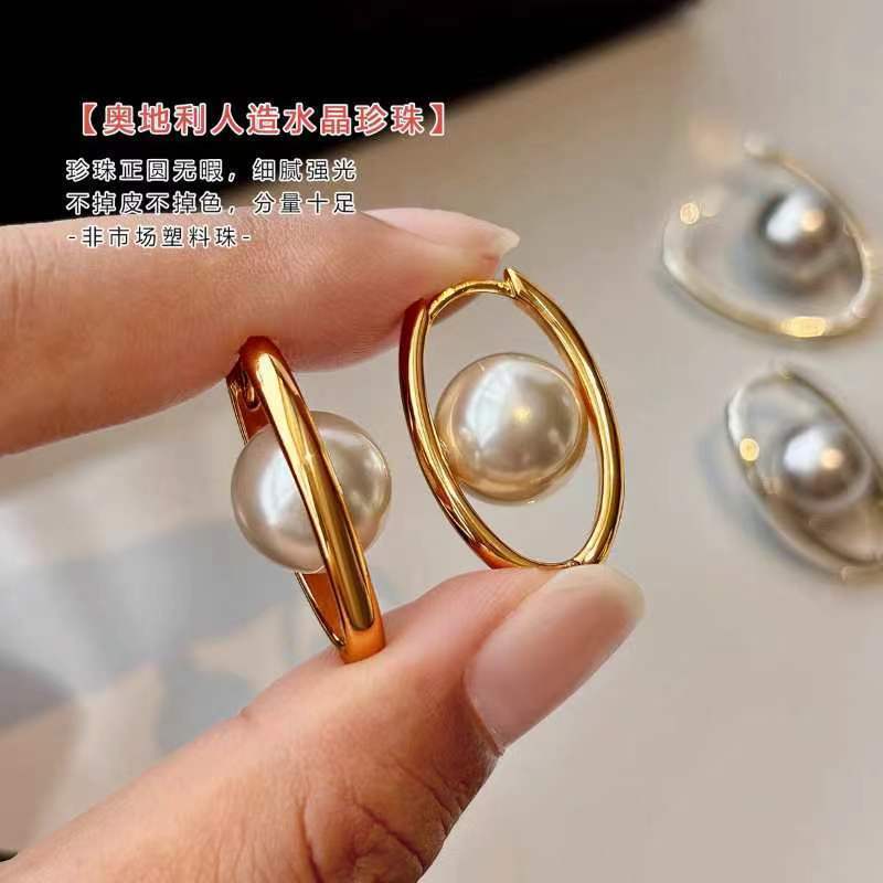 灰色珍珠耳环女真金电镀星球耳钉高级感轻奢独特耳饰气质圆圈耳扣|undefined