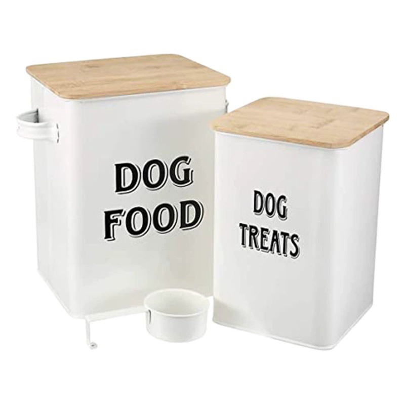 Герметичный бытовой резервуар для домашних животных, Оцинкованное Железо, влагостойкое ведро для хранения корма для кошек и собак, Бамбуковая крышка с ложкой, ведро для хранения зерна для домашних животных