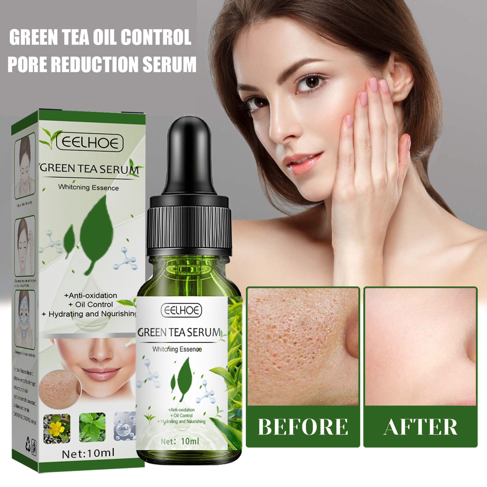 EELHOE Green Tea Pore Shrinking essence Solution Moisturizes, moisturizes, gently shrinks, refines pores, revitalizes_voghion.com