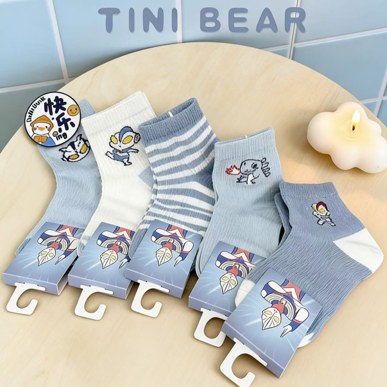 Collection of Tiny Bear 2026 Spring/Summer Mid-Calf Socks with Cartoon Stripes for Boys and Girls, Combed Cotton Children's Socks