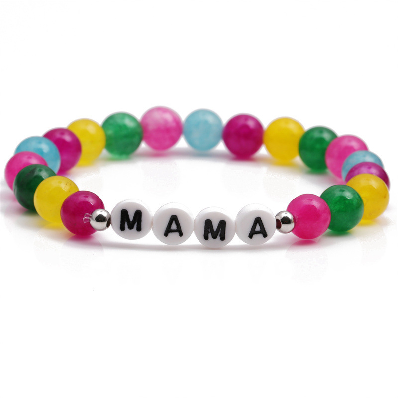 Bracelet de fte des mres MAMA lettre perle d39agate colore de couleur de contraste simplepicture2