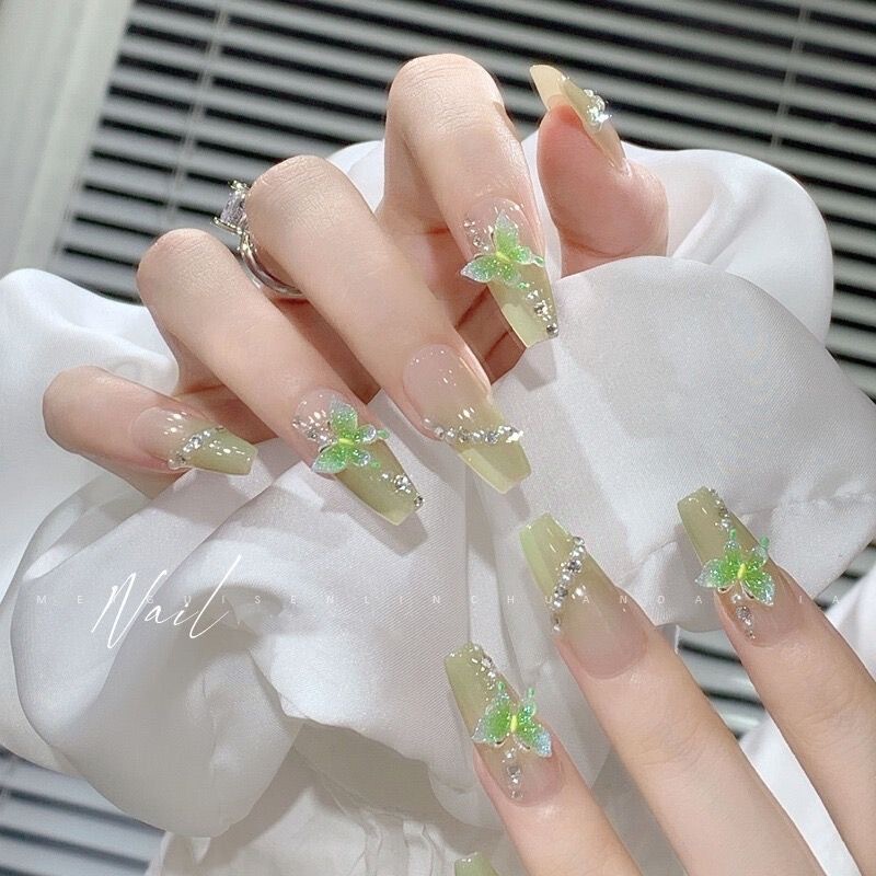 2026 Hot-Selling Spring and Summer Butterfly Press-On Nails with a High-End Feel, Long Style, Instagram-Style Fake Nail Stickers That Enhance Complexion