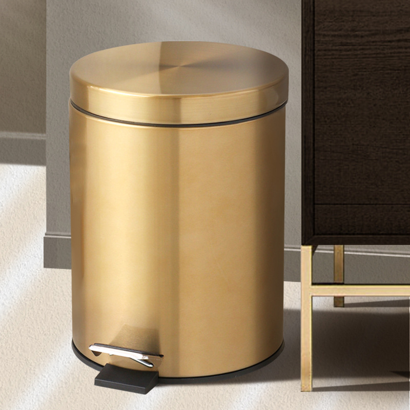 Cross-Border 5L Champagne Gold Round Pedal Trash Can Kitchen Foot-Operated Storage Bin with Lid Household Cleaning Bin