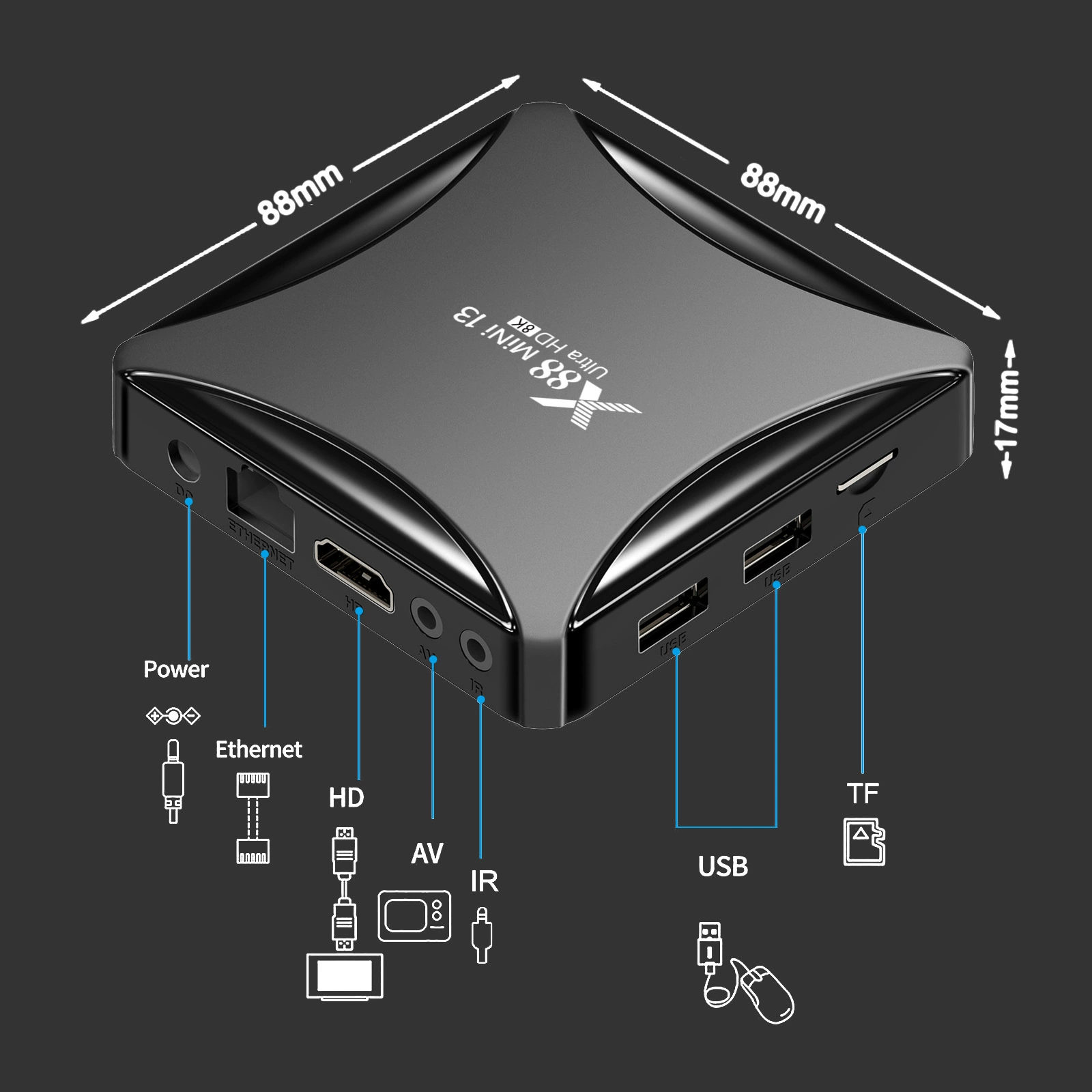 X88 mini 13 сет - боксовый пульт 4ГБ/32ГБ RK3528 Android 13.0 двойной частоты WIFI 8K tvbox