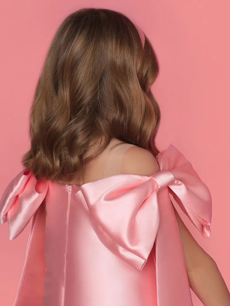 Vestido de princesa rosa elegante para menina com laço e renda_voghion.com