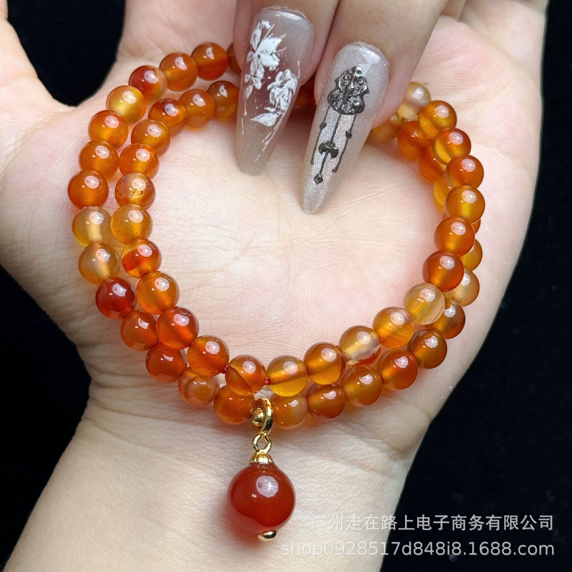 레트로 레드 마노 더블 서클 (6mm)