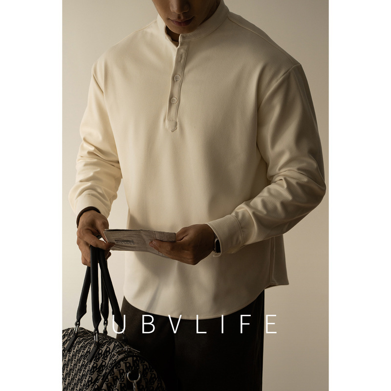 Old Money Style Textured Henley Collar Half-Zip Long-Sleeve T-Shirt for Men, 2026 Spring New Loose Fit Skin-Friendly Casual Top